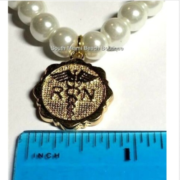 RN Nursing Caduceus Pearl Bead Charm Bracelet Gold Plated Nurse Graduation Gift - Picture 7 of 8